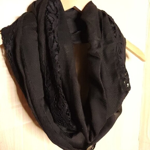 Mixit Black Lightweight Infinity Scarf Lace Detail - Picture 2 of 6